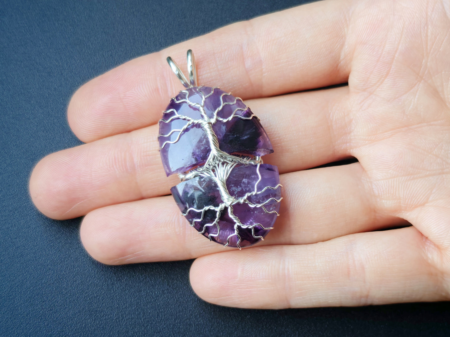 Tree pendant with a broken labradorite gemstone