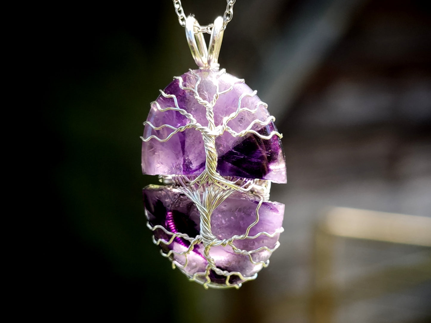 Tree pendant with a broken labradorite gemstone