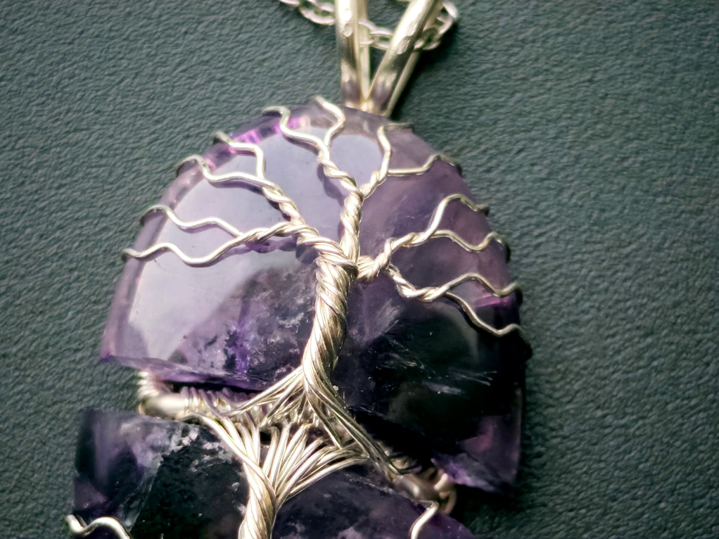 Tree pendant with a broken labradorite gemstone