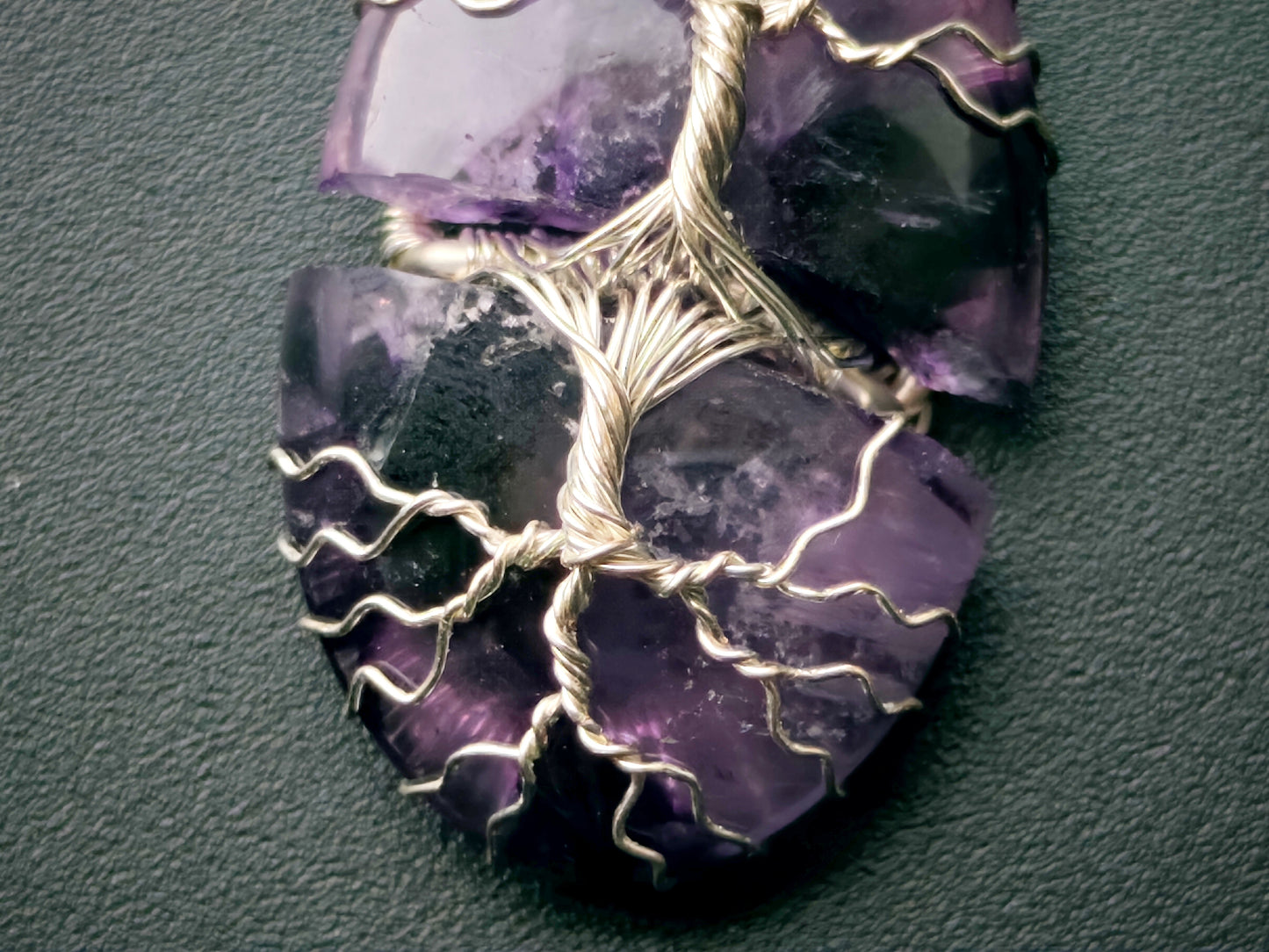 Tree pendant with a broken labradorite gemstone