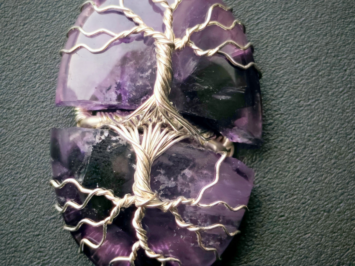 Tree pendant with a broken labradorite gemstone