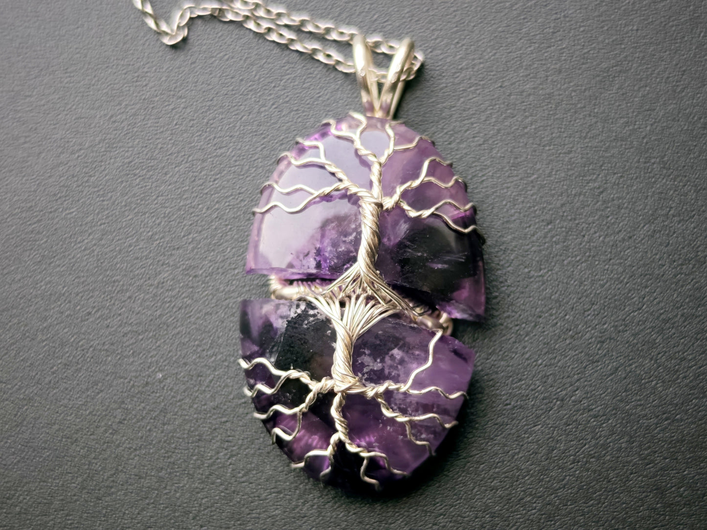 Tree pendant with a broken labradorite gemstone