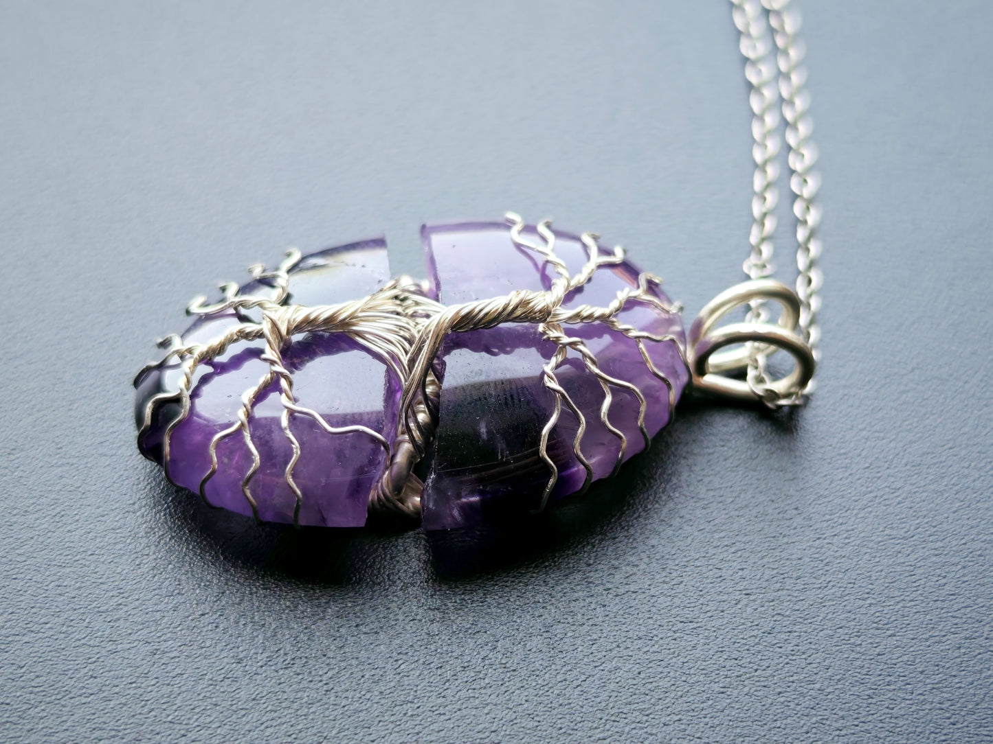 Tree pendant with a broken labradorite gemstone