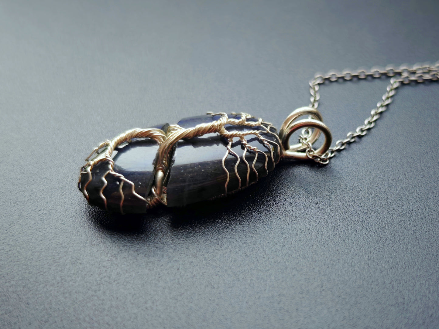Tree pendant with a broken labradorite gemstone