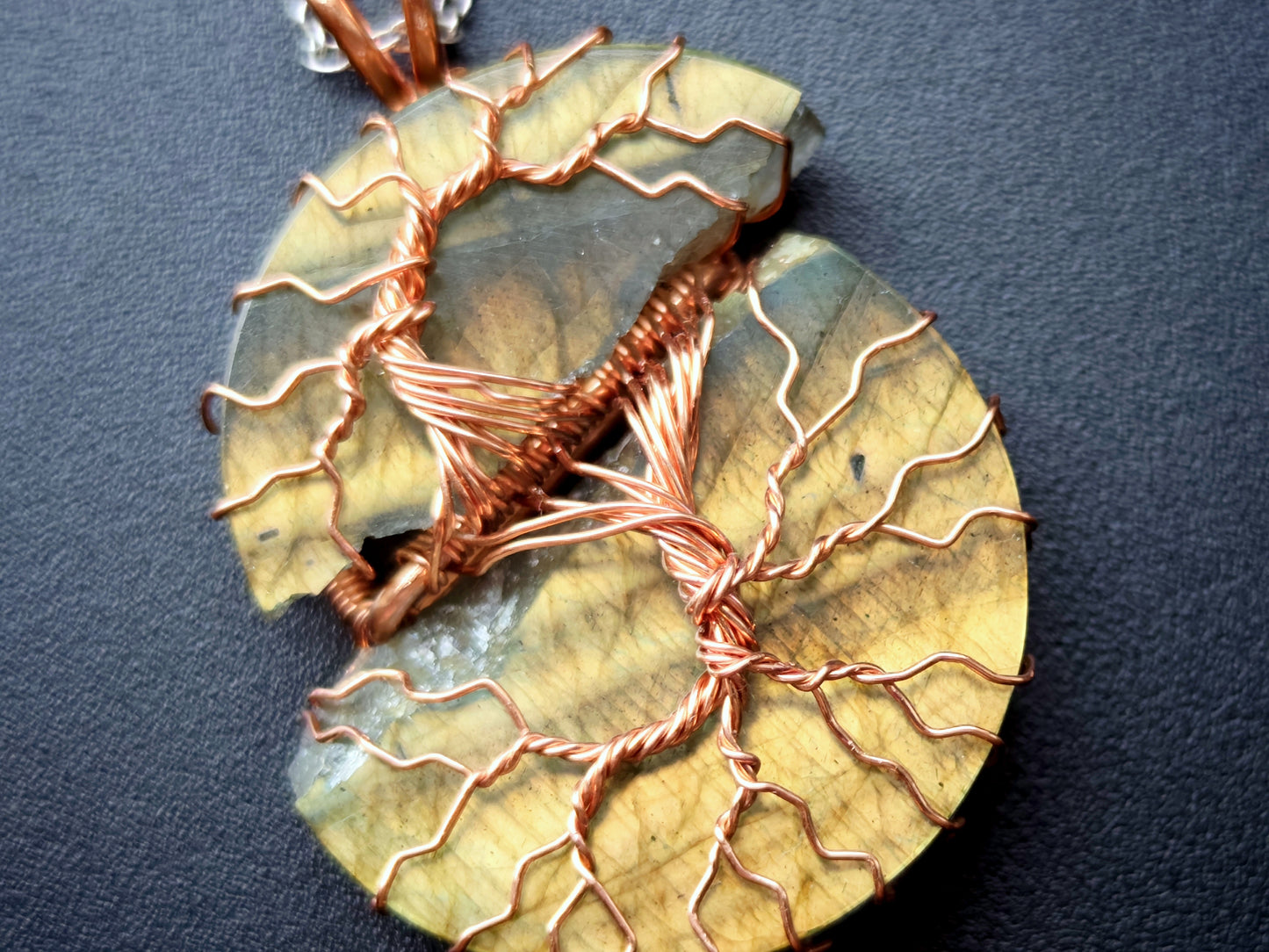 Tree pendant with a broken labradorite gemstone