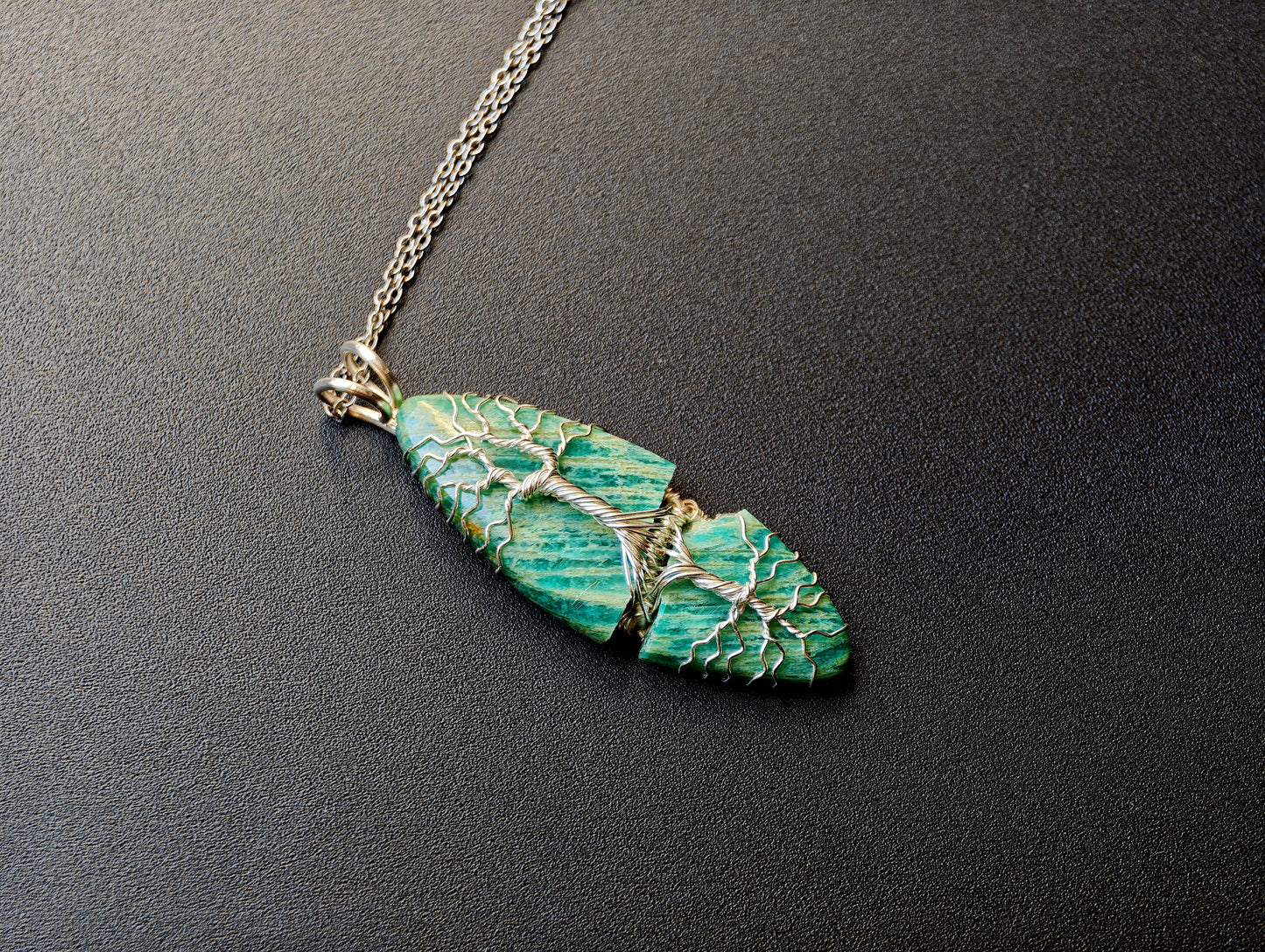 Shattered Amazonite tree jewelry set – Pendant & Earrings