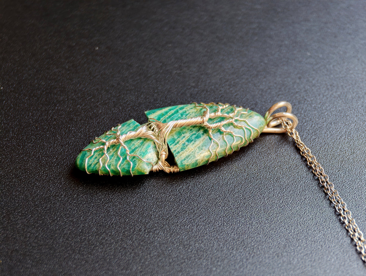 Shattered Amazonite tree jewelry set – Pendant & Earrings