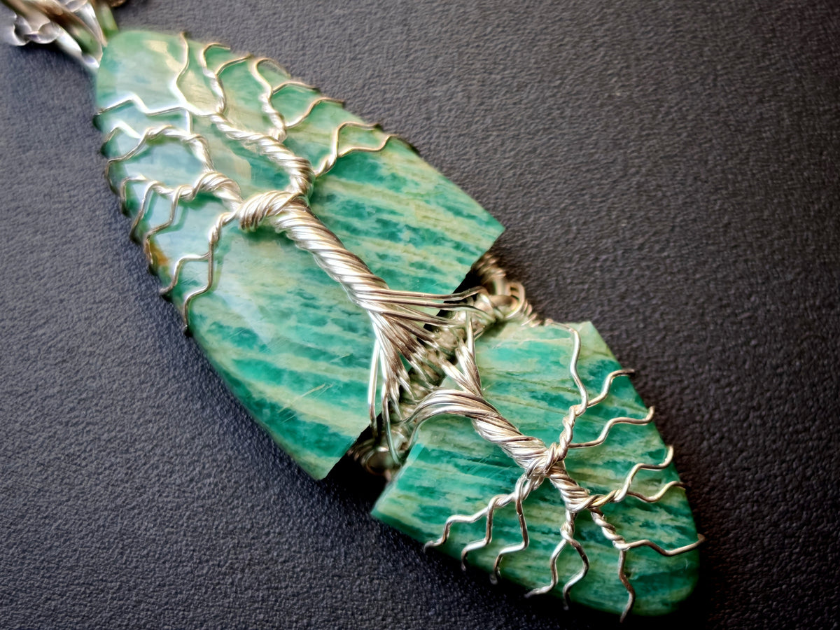 Shattered Amazonite tree jewelry set – Pendant & Earrings