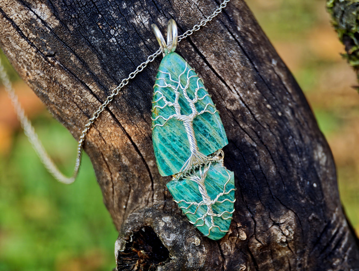 Shattered Amazonite tree jewelry set – Pendant & Earrings