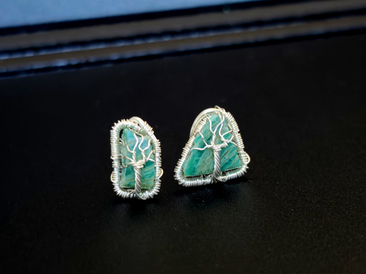 Shattered Amazonite tree jewelry set – Pendant & Earrings