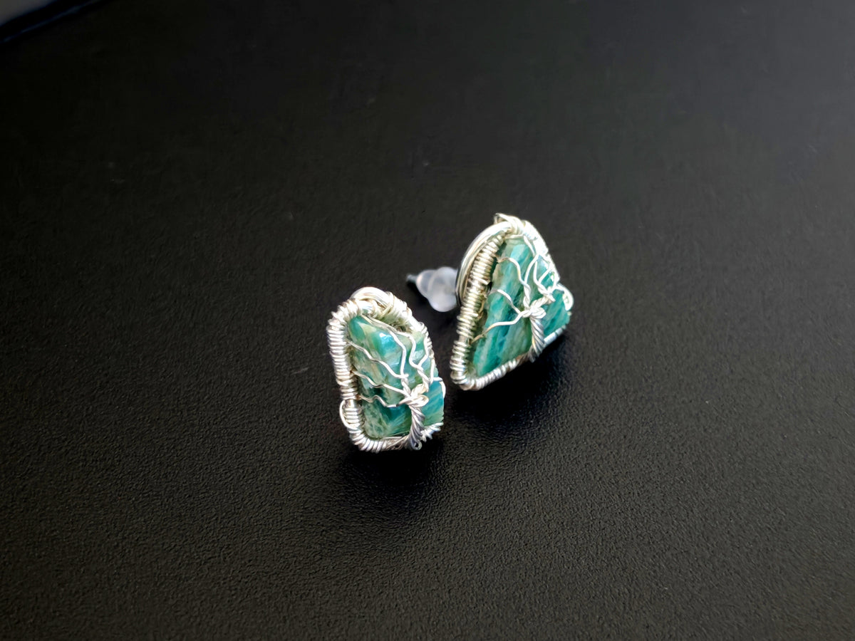 Shattered Amazonite tree jewelry set – Pendant & Earrings