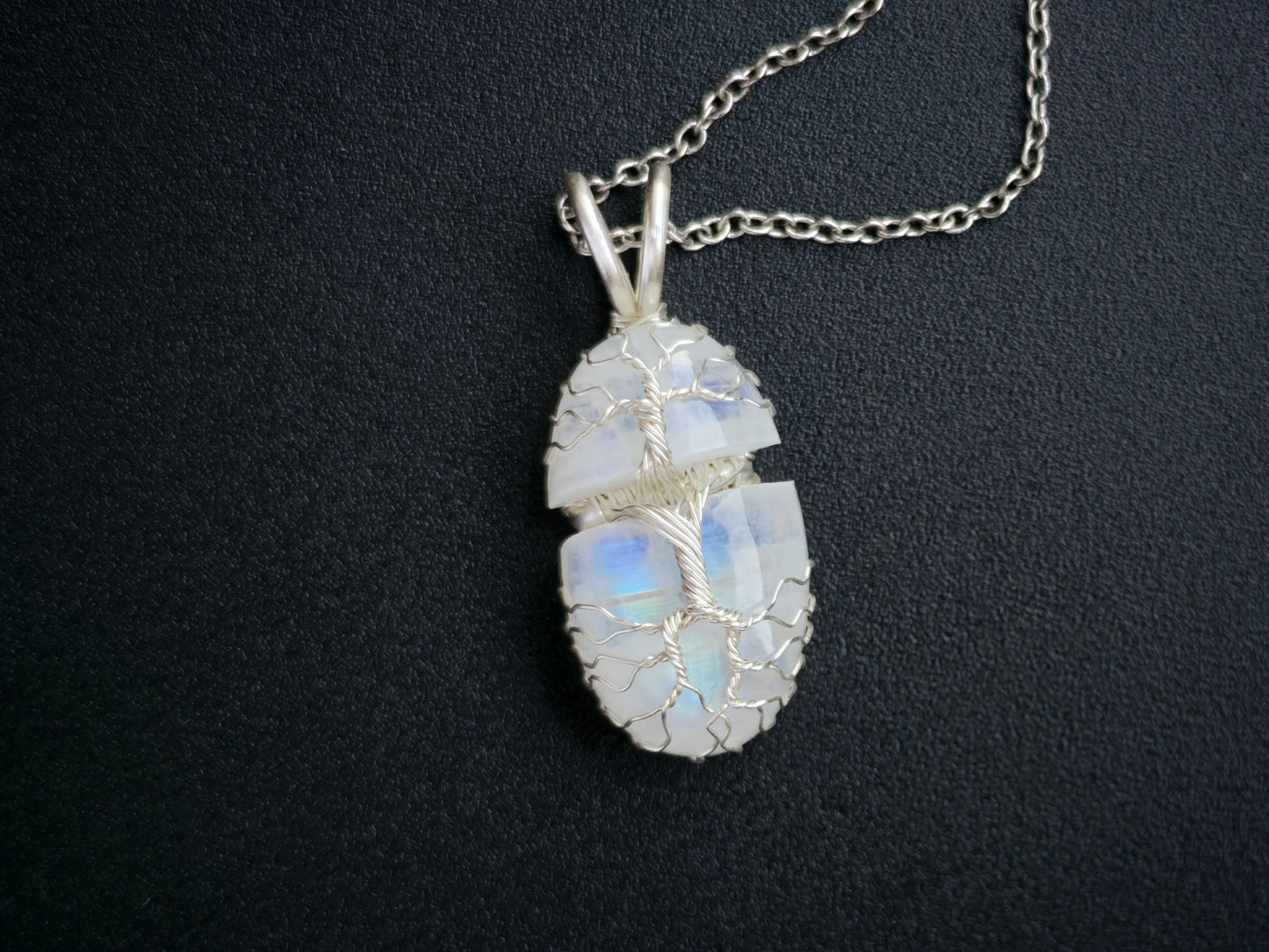 Tree pendant with a broken moonstone gemstone