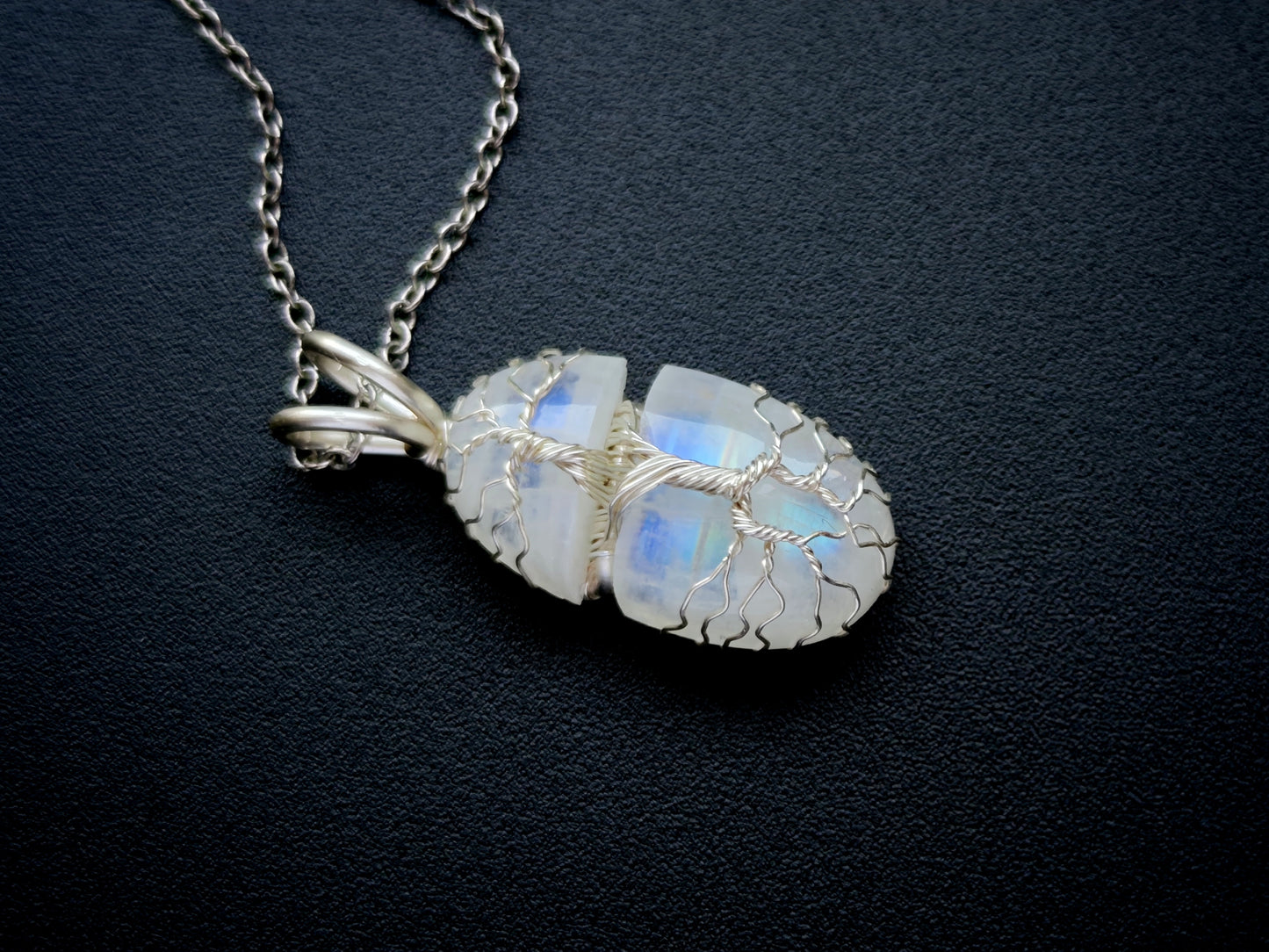 Tree pendant with a broken moonstone gemstone