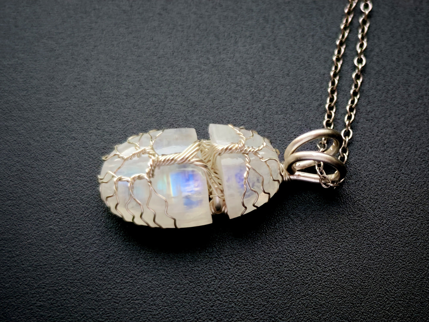 Tree pendant with a broken moonstone gemstone