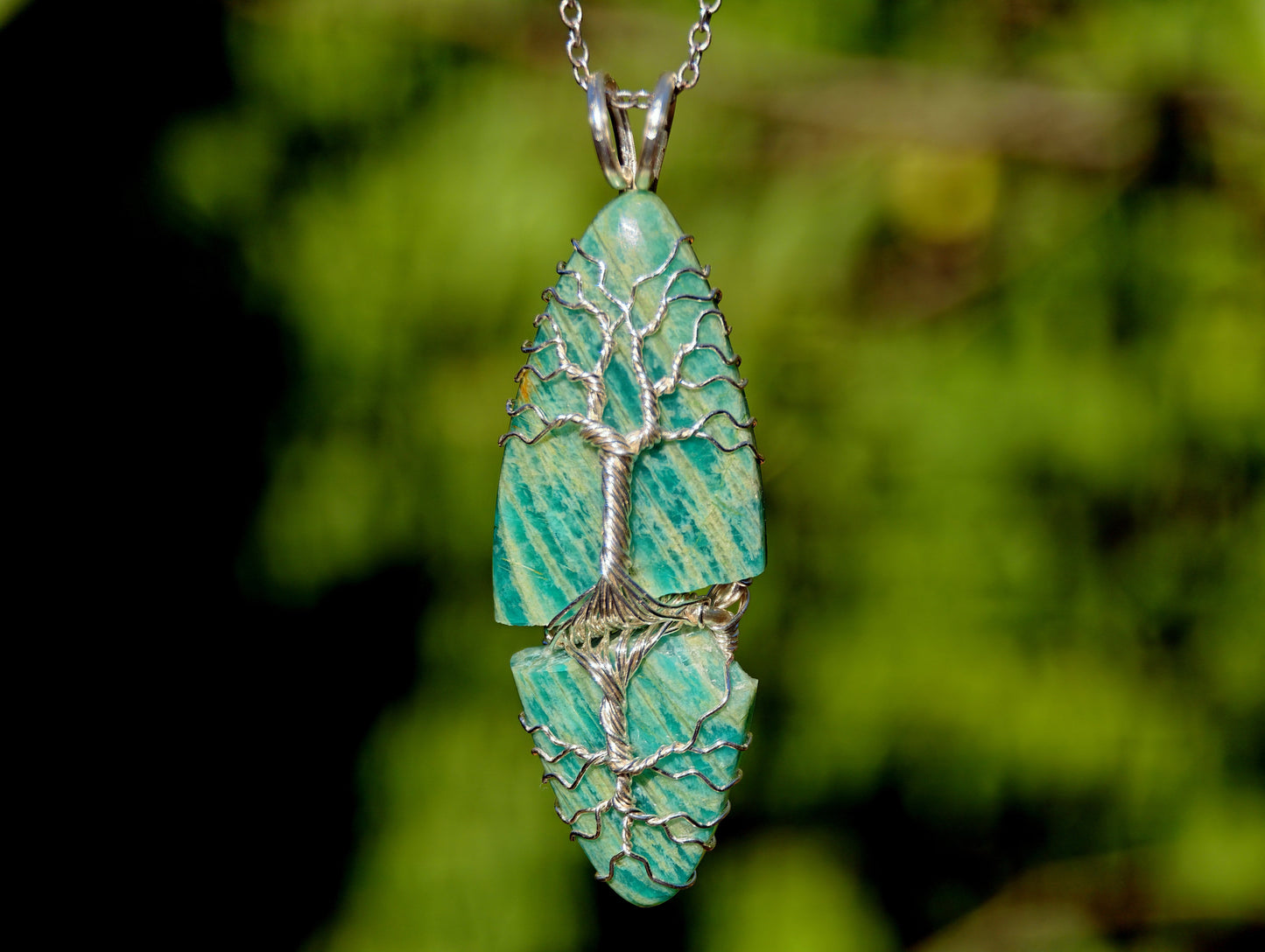 Shattered Amazonite tree jewelry set – Pendant & Earrings
