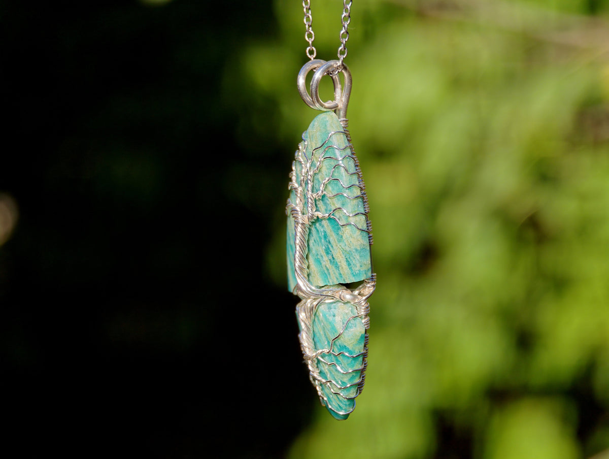 Shattered Amazonite tree jewelry set – Pendant & Earrings