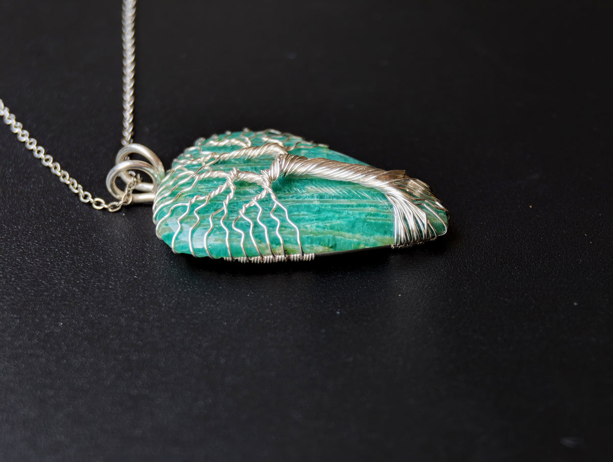 Tree pendant with an amazonite gemstone
