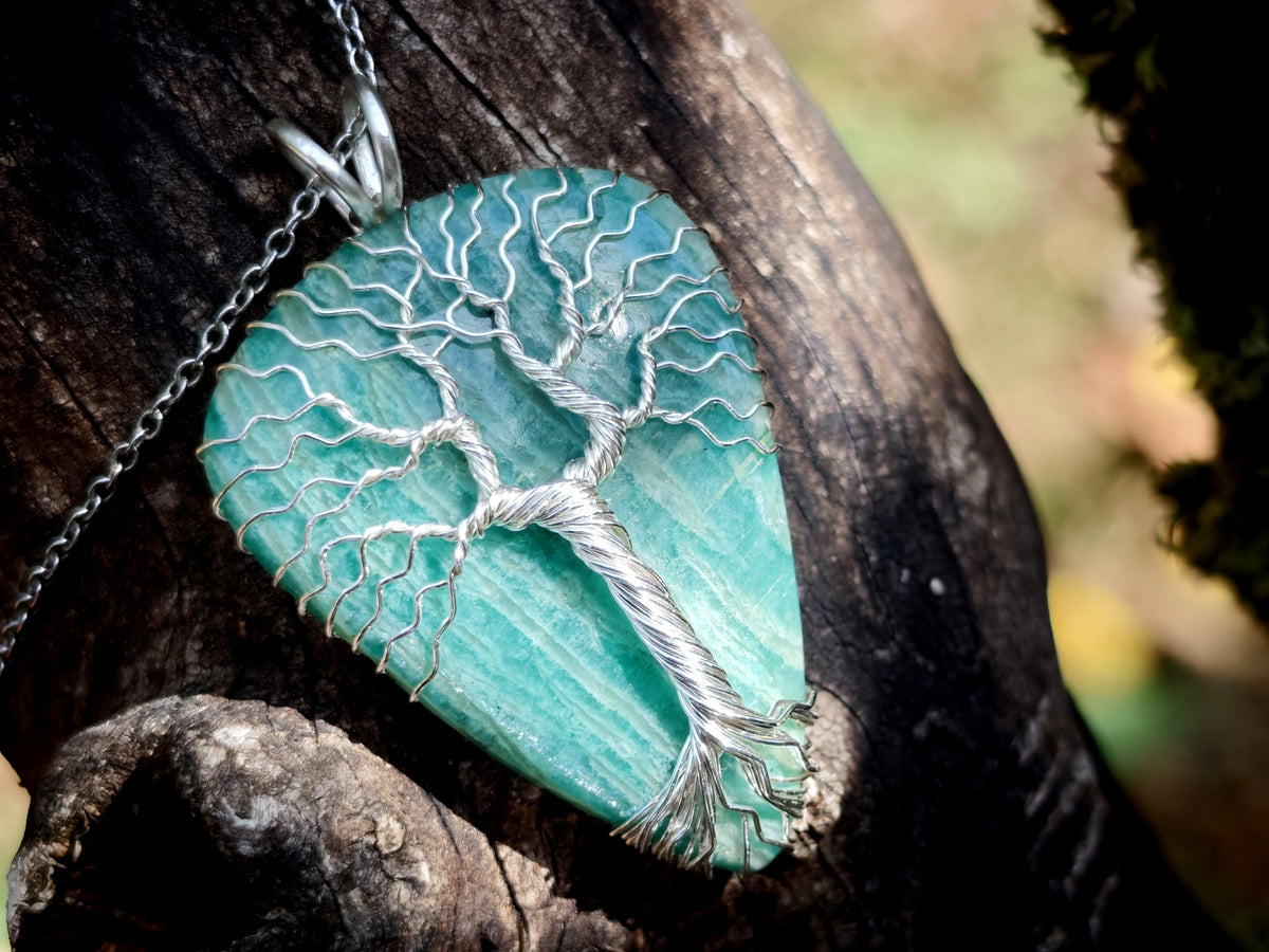 Tree pendant with an amazonite gemstone
