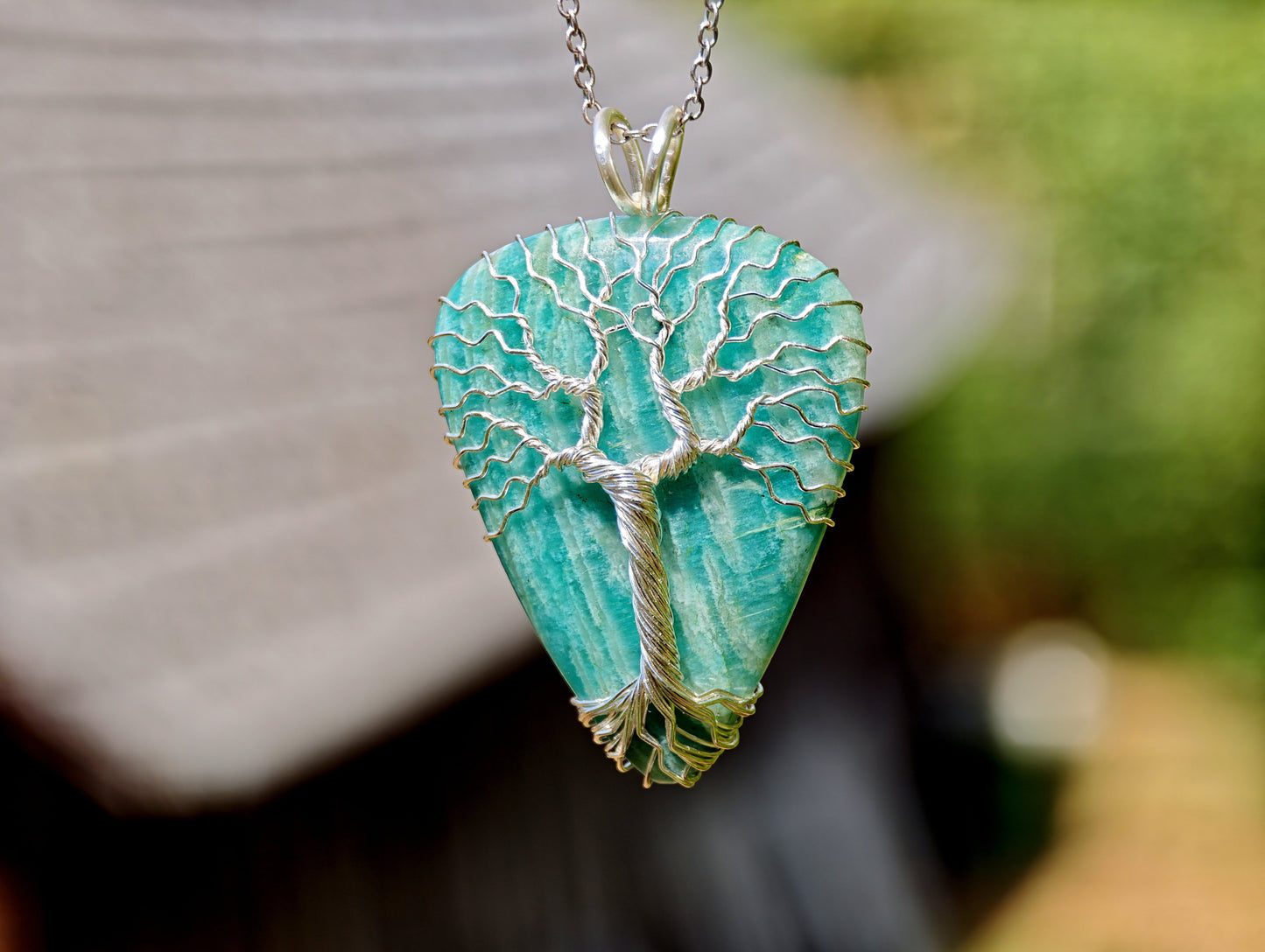 Tree pendant with an amazonite gemstone