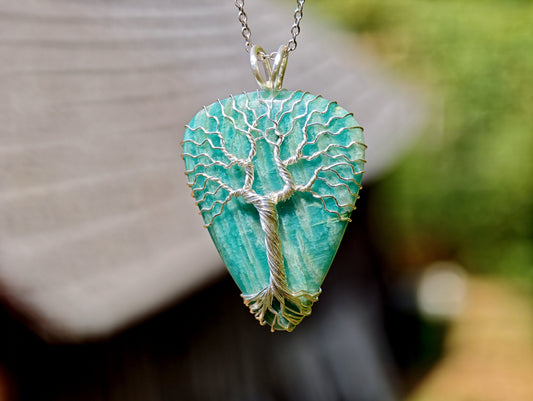 Tree pendant with an amazonite gemstone