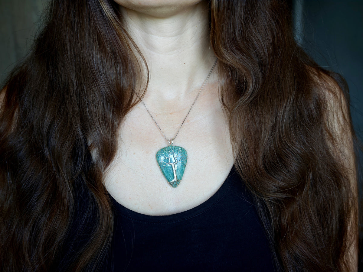 Tree pendant with an amazonite gemstone
