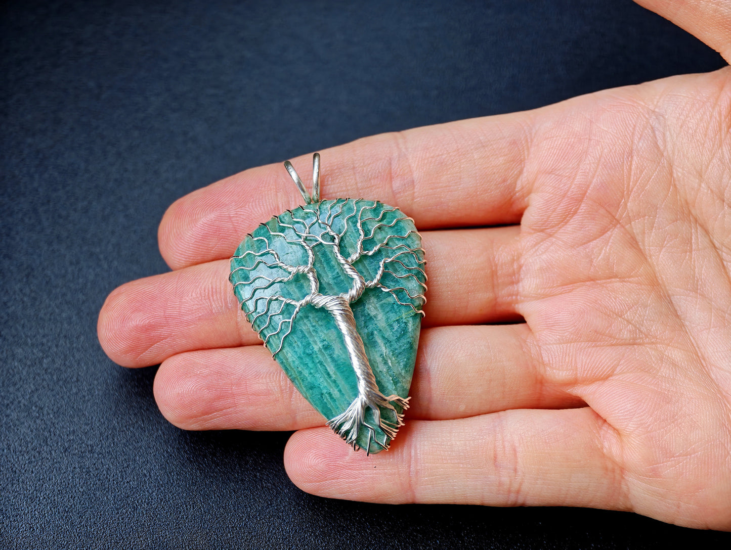 Tree pendant with an amazonite gemstone