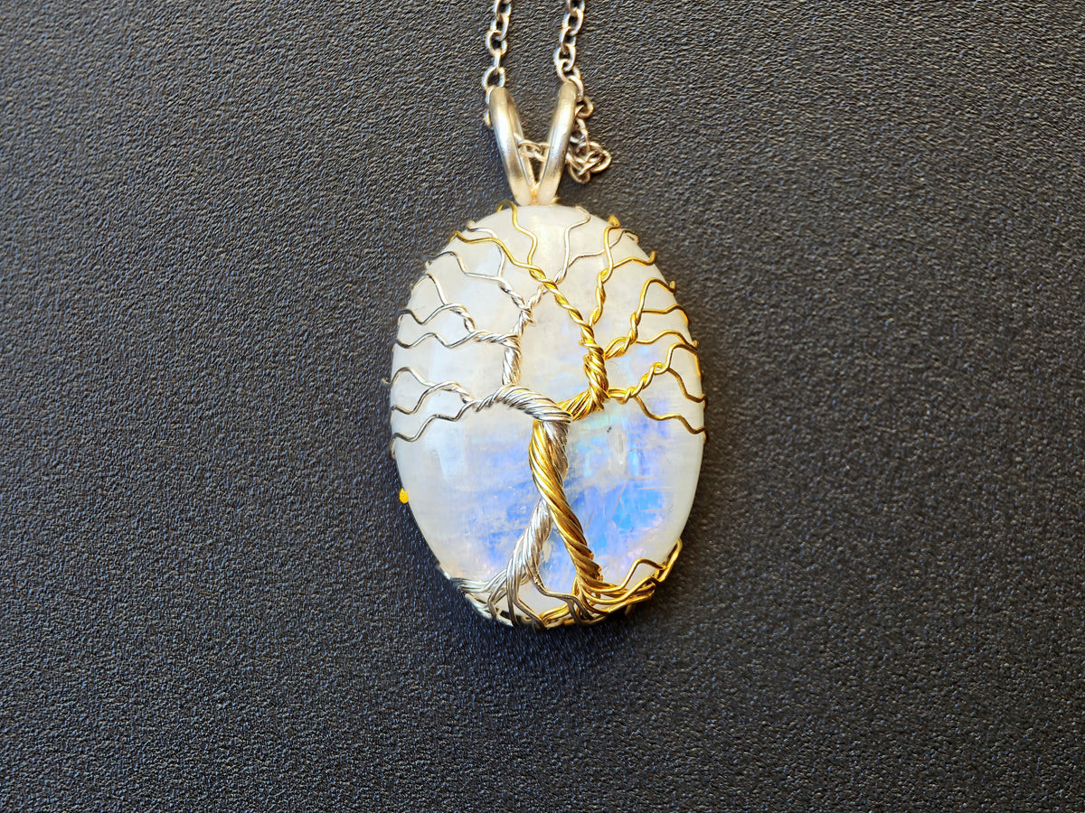 Fantasy inspired pendant with a moonstone: The Two Trees