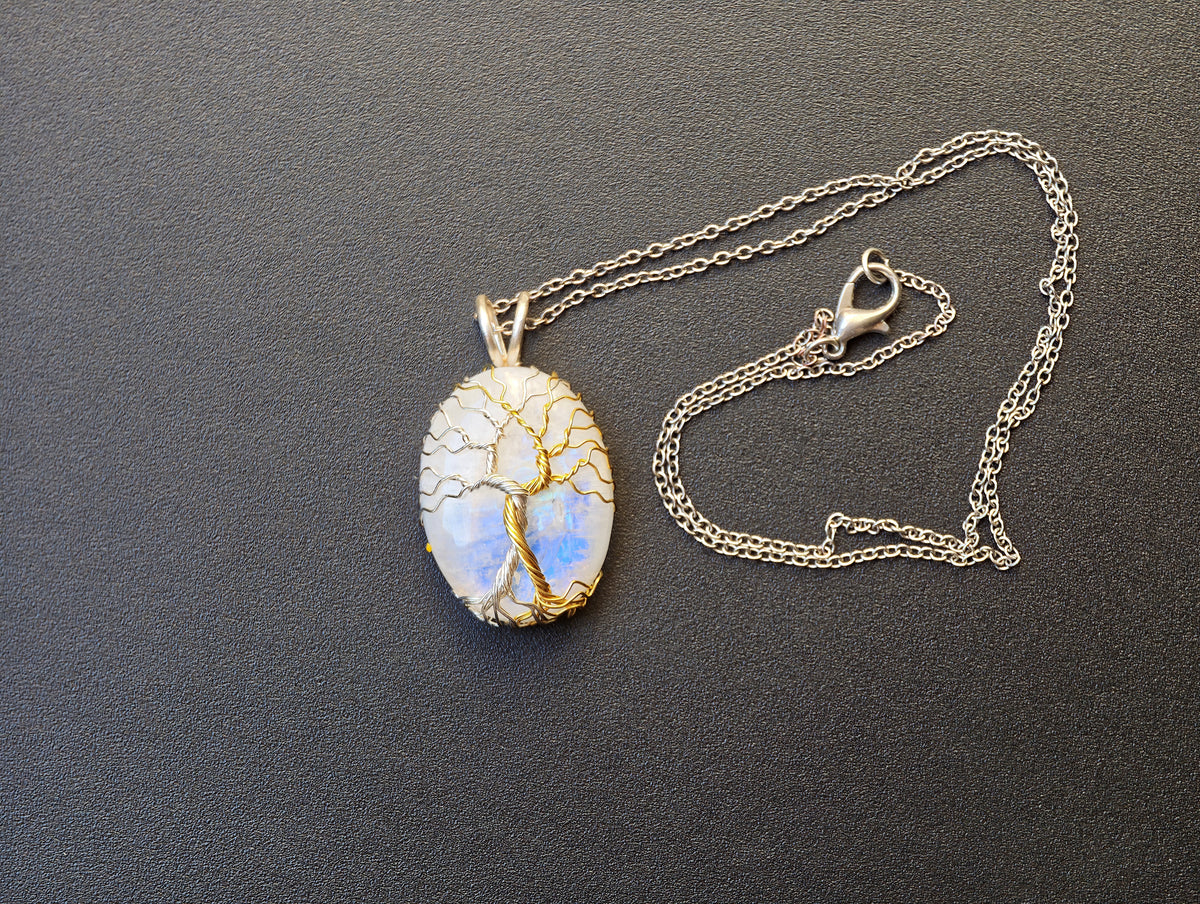 Fantasy inspired pendant with a moonstone: The Two Trees