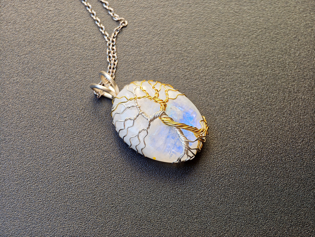 Fantasy inspired pendant with a moonstone: The Two Trees