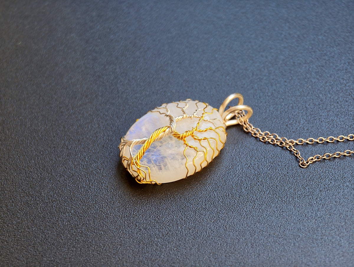 Fantasy inspired pendant with a moonstone: The Two Trees