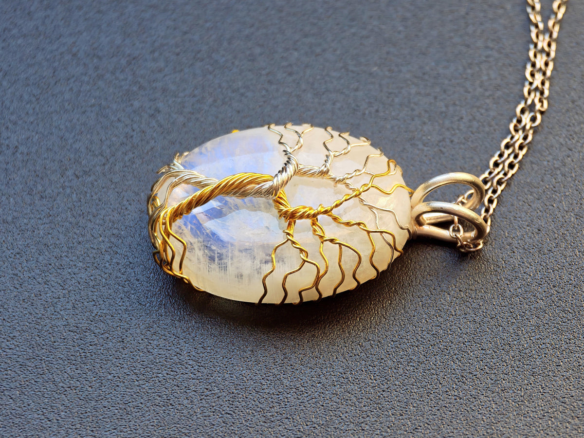 Fantasy inspired pendant with a moonstone: The Two Trees