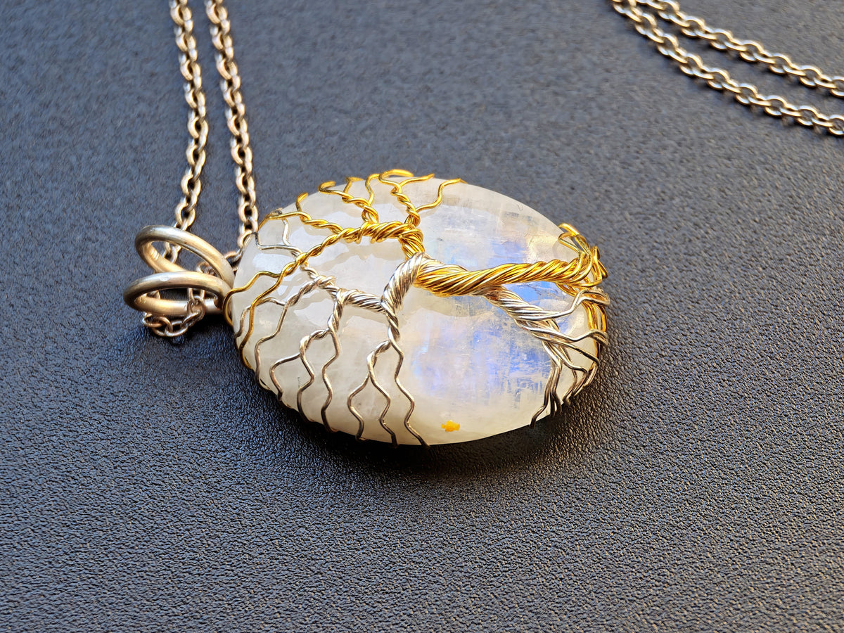 Fantasy inspired pendant with a moonstone: The Two Trees