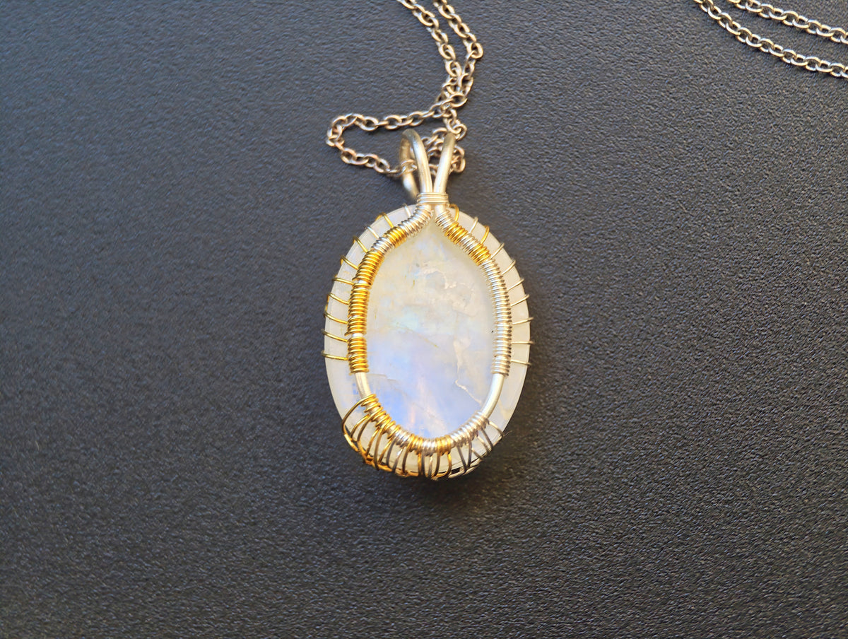 Fantasy inspired pendant with a moonstone: The Two Trees