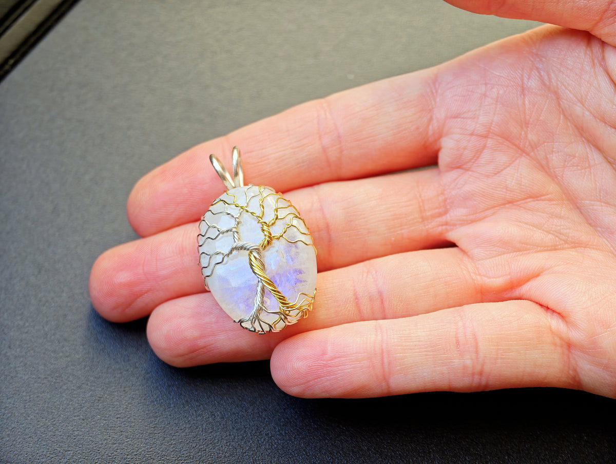 Fantasy inspired pendant with a moonstone: The Two Trees
