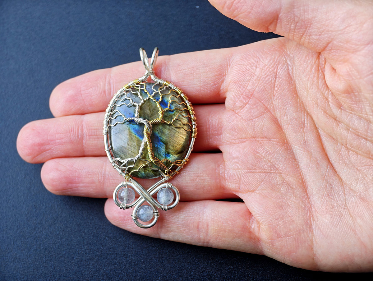 Fantasy inspired pendant with a labradorite gemstones: The Two Trees