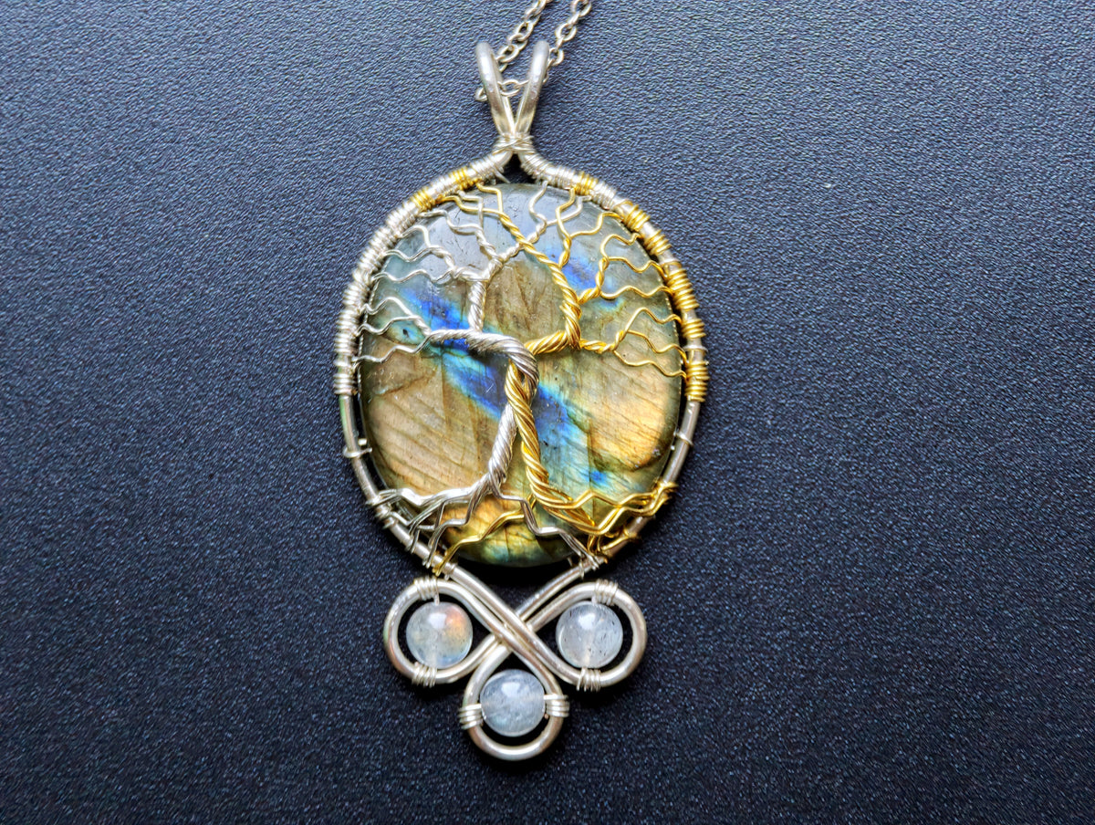 Fantasy inspired pendant with a labradorite gemstones: The Two Trees
