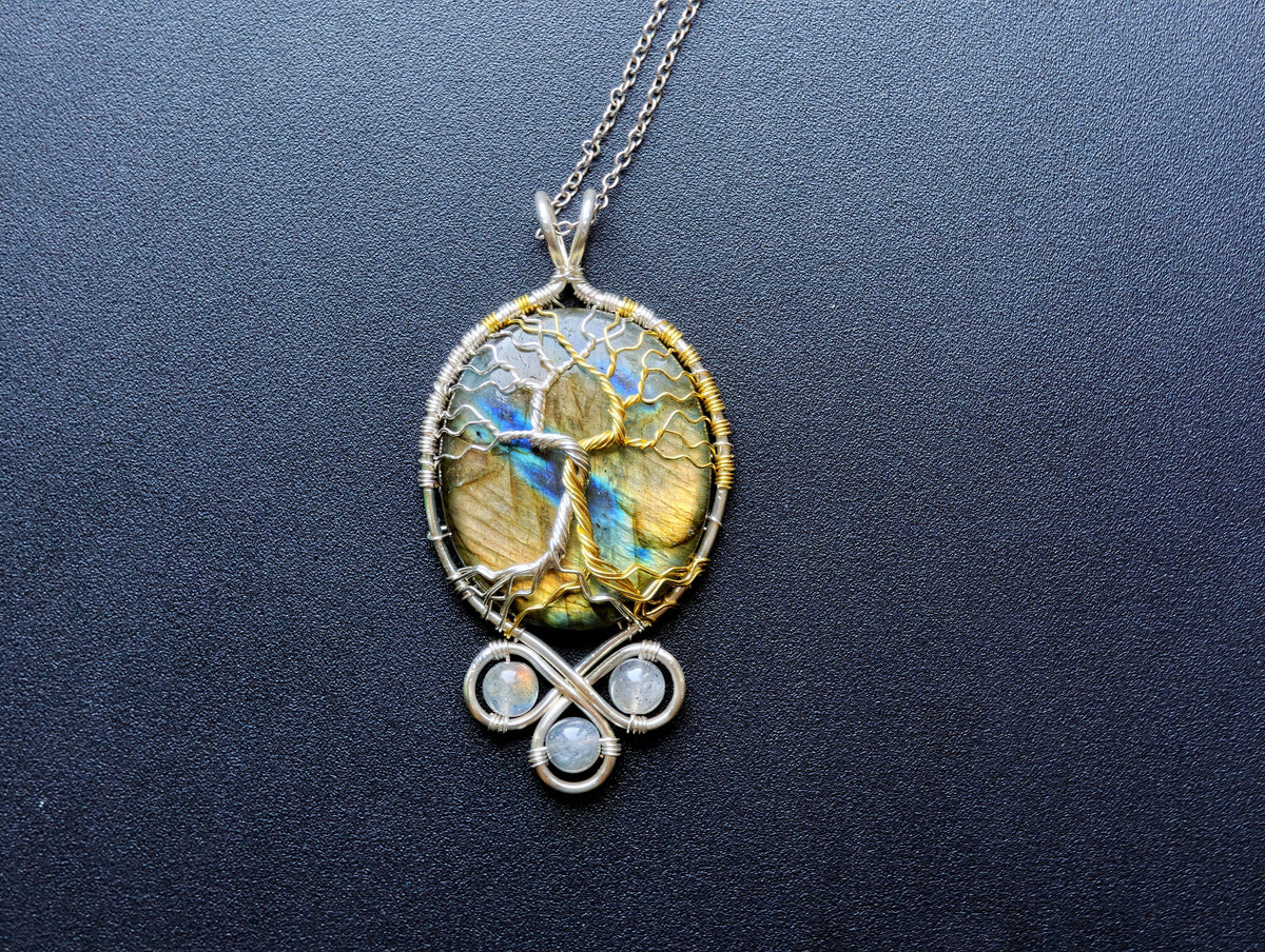 Fantasy inspired pendant with a labradorite gemstones: The Two Trees