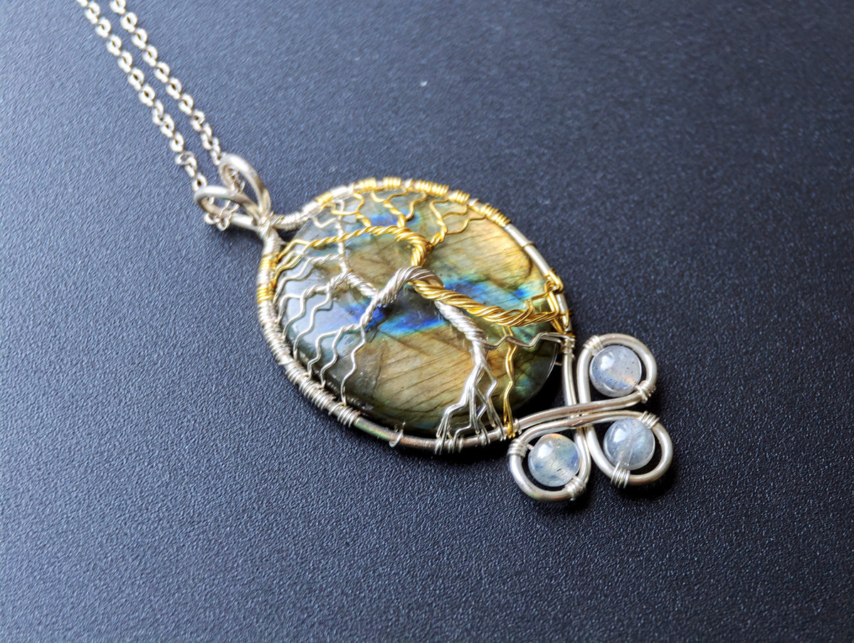 Fantasy inspired pendant with a labradorite gemstones: The Two Trees