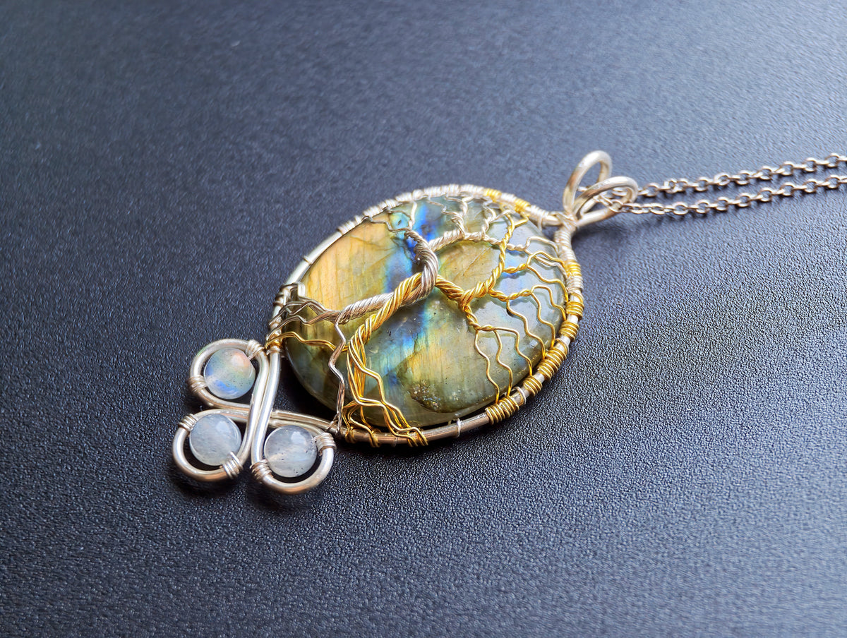 Fantasy inspired pendant with a labradorite gemstones: The Two Trees