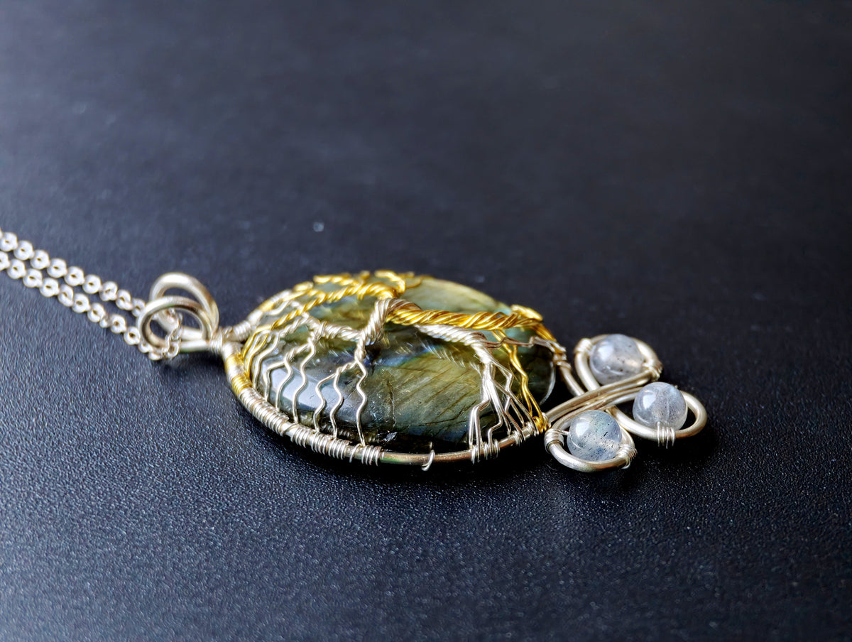 Fantasy inspired pendant with a labradorite gemstones: The Two Trees