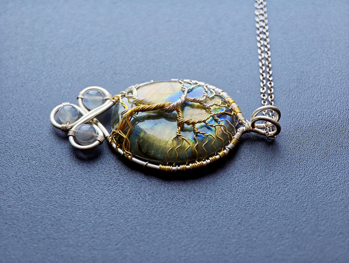 Fantasy inspired pendant with a labradorite gemstones: The Two Trees