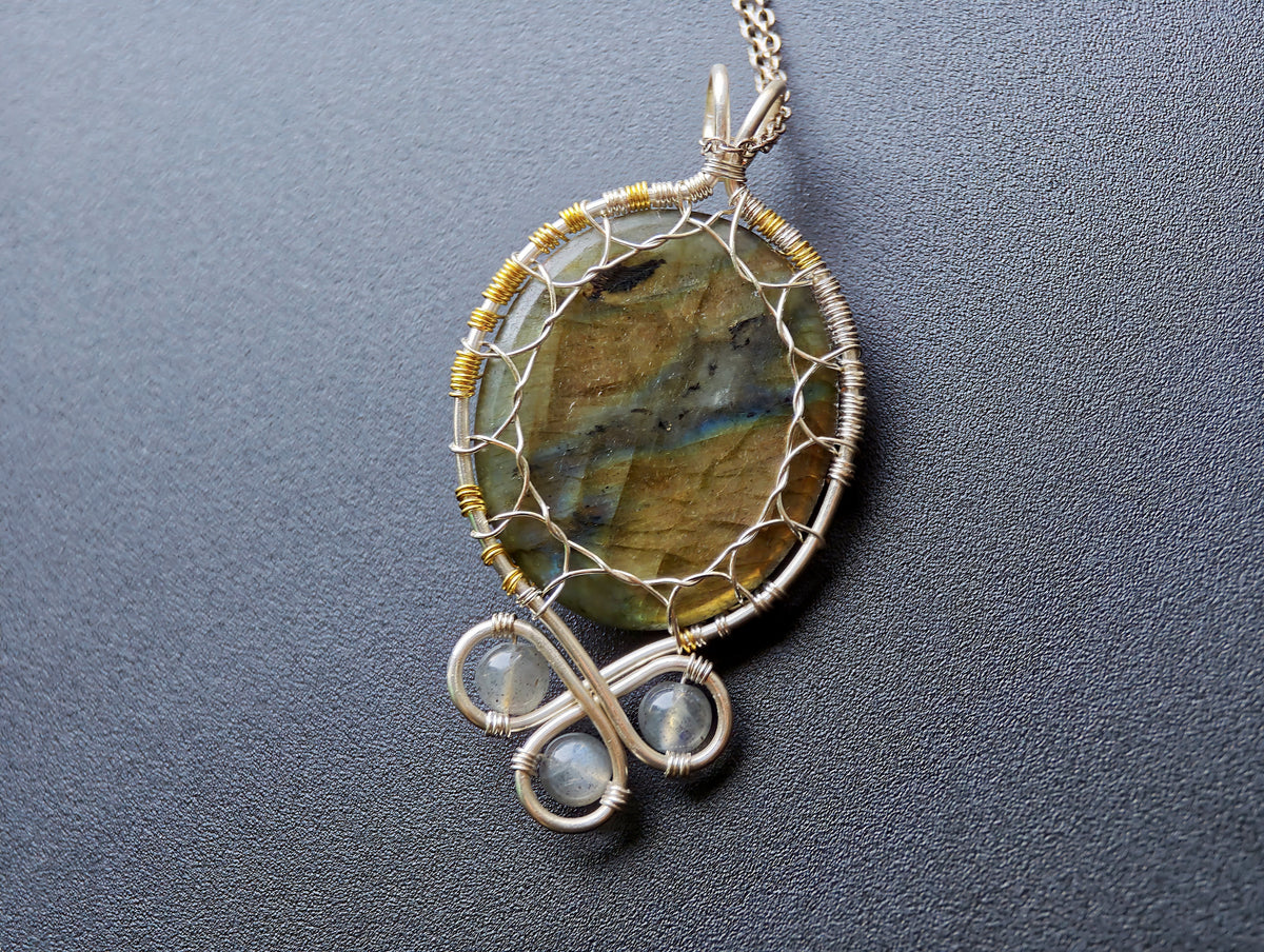 Fantasy inspired pendant with a labradorite gemstones: The Two Trees