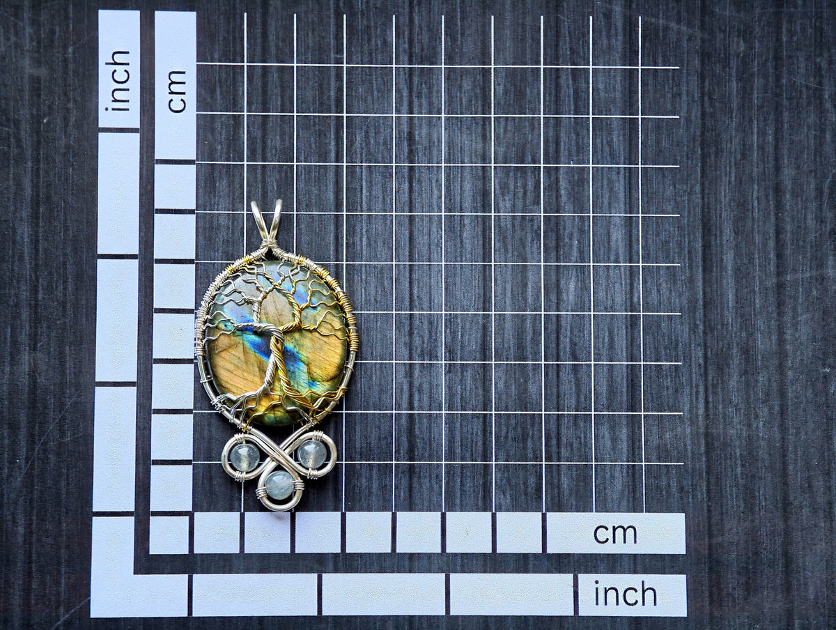 Fantasy inspired pendant with a labradorite gemstones: The Two Trees