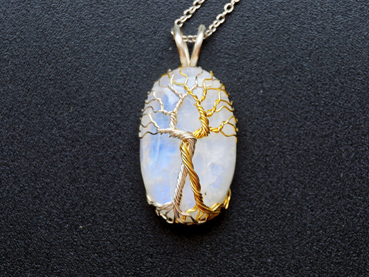 Fantasy inspired pendant with a moonstone: The Two Trees