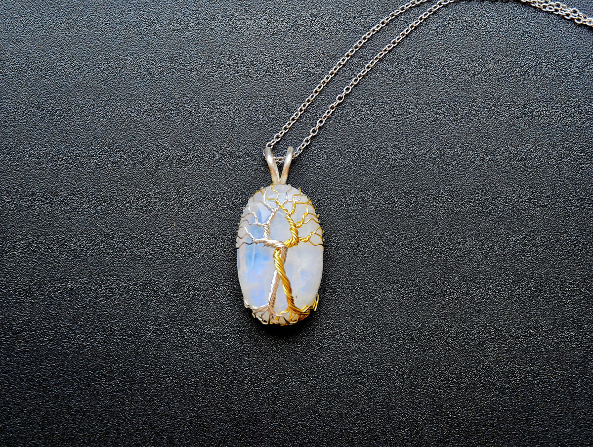 Fantasy inspired pendant with a moonstone: The Two Trees