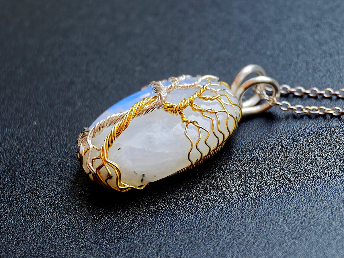Fantasy inspired pendant with a moonstone: The Two Trees