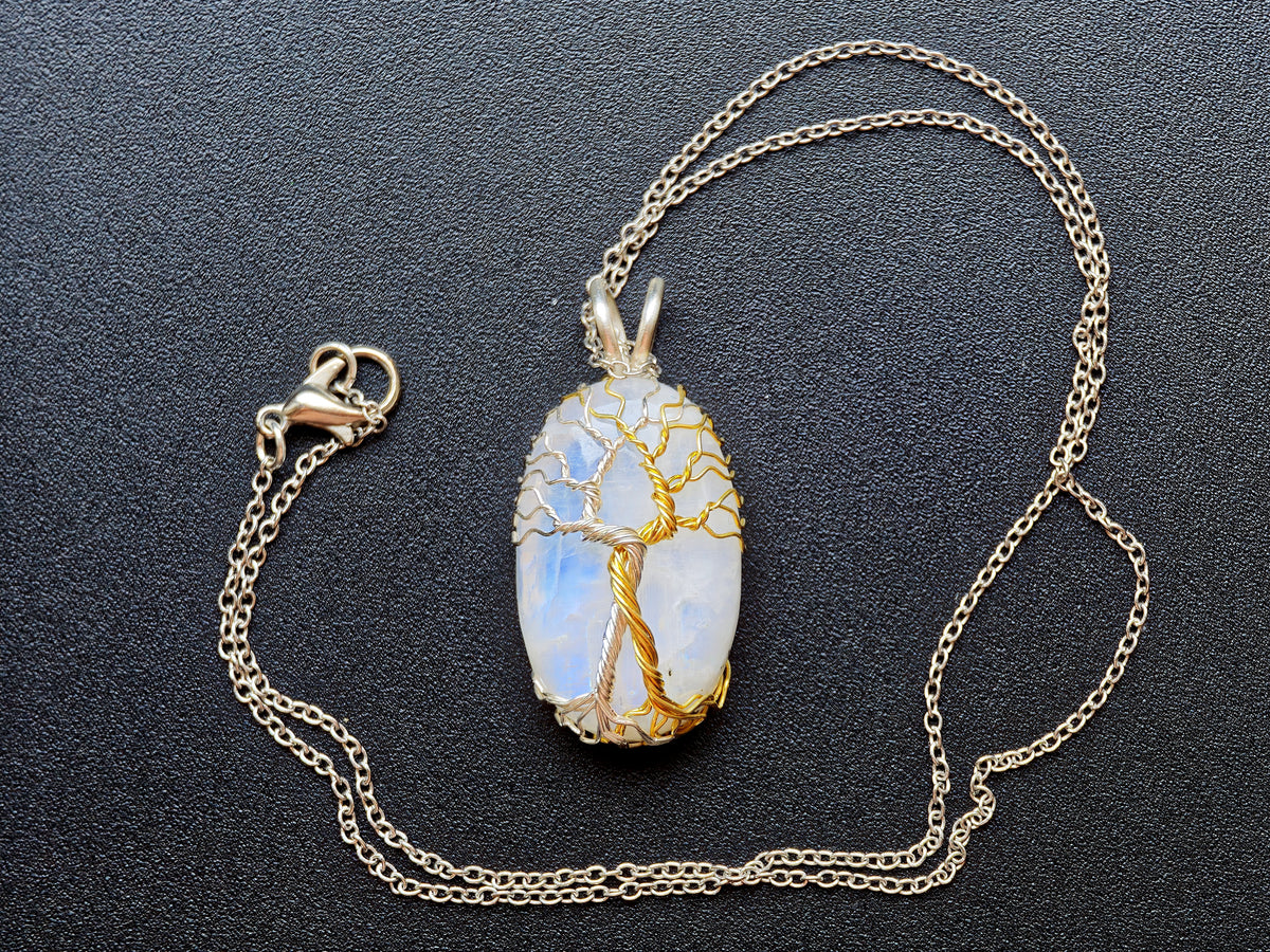 Fantasy inspired pendant with a moonstone: The Two Trees
