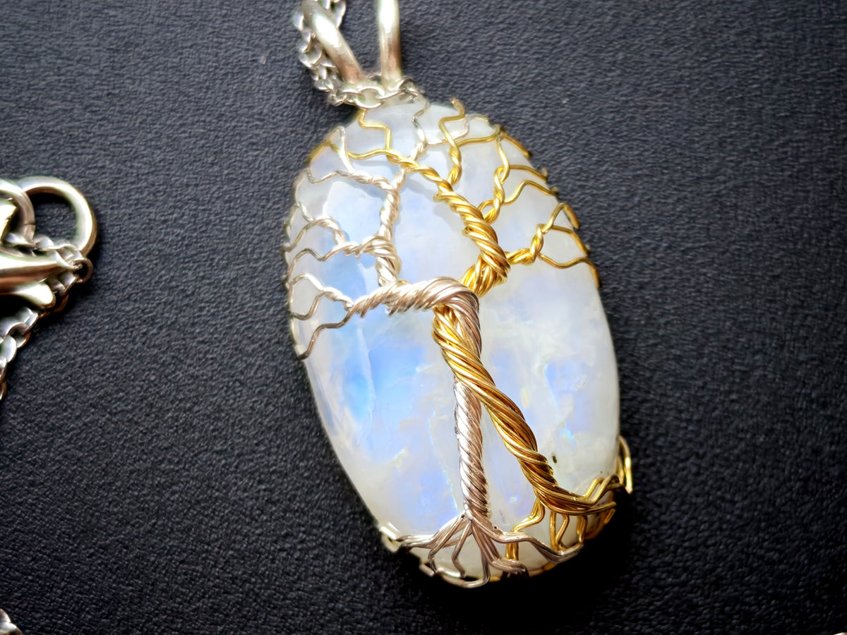Fantasy inspired pendant with a moonstone: The Two Trees