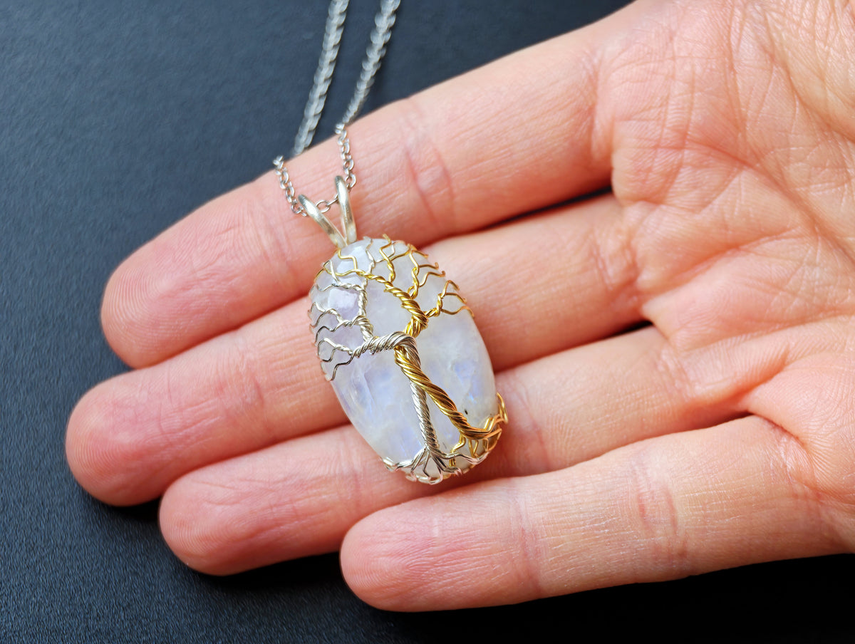 Fantasy inspired pendant with a moonstone: The Two Trees