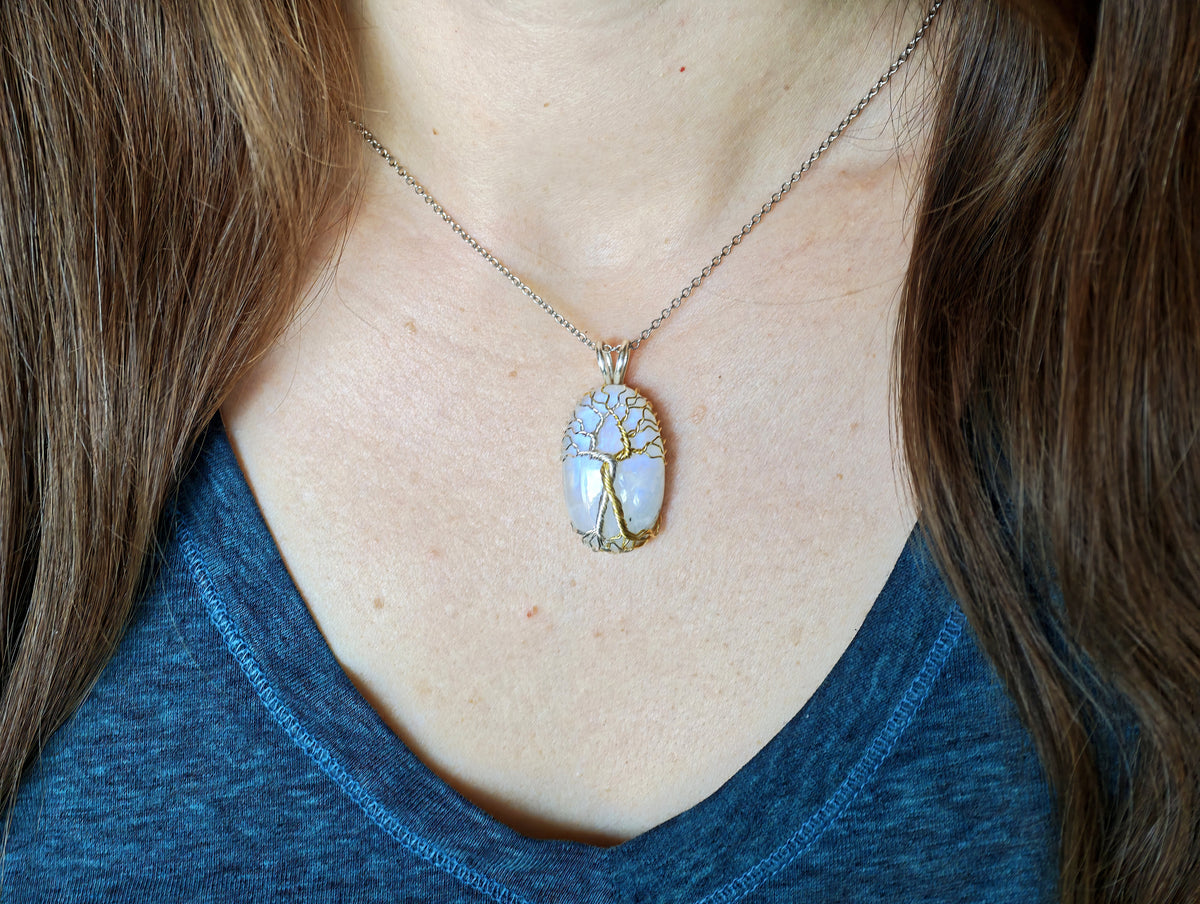 Fantasy inspired pendant with a moonstone: The Two Trees